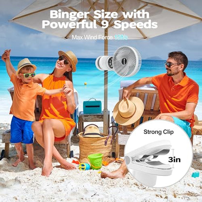 AMACOOL Battery Operated Camping Fan with Light, 20000mAh Rechargeable Clip on Fan with Hook & Digital Display, 112Hrs Running, 9 Speed, 360° Rotation Portable Small Fans for Tent Camping RV Travel - color: White
