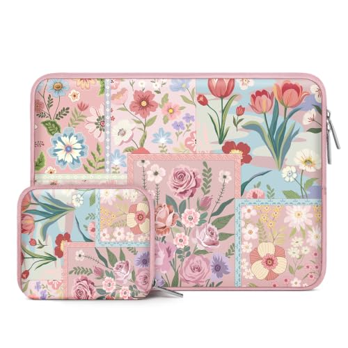 MOSISO Laptop Case 13.3 inch, 13-13.3 inch Laptop Sleeve Compatible with MacBook Air 13 13.6/Pro/Neo 13/Pro 14,HP Dell ASUS Lenovo,Spliced Flowers Neoprene Computer Sleeve Bag with Small Case, Pink - color: Pink, size: 13.3 inch