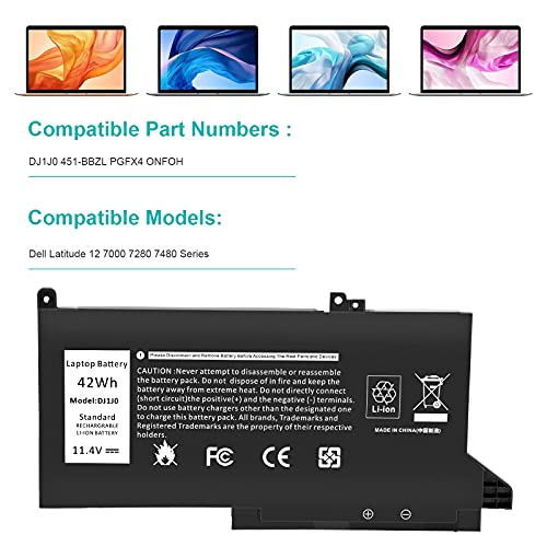 TREE.NB DJ1J0 Battery for Dell Latitude 12 7000 7280 7480 7290 E7280 E7290 13 7380 7390 E7380 E7390 14 7480 7490 E7480 E7490 Series 451-BBZL PGFX4 ONFOH - size: 7.09x3.58x0.24inch DJ1J0