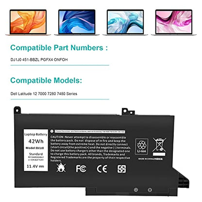 TREE.NB DJ1J0 Battery for Dell Latitude 12 7000 7280 7480 7290 E7280 E7290 13 7380 7390 E7380 E7390 14 7480 7490 E7480 E7490 Series 451-BBZL PGFX4 ONFOH - size: 7.09x3.58x0.24inch DJ1J0