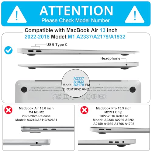 B BELK for MacBook Air 13 inch Case M1 2021 2020 2019 2018, Airy Blue | Model A2337 A2179 A1932, Matte Plastic Hard Shell for MacBook Air 13.3 inch Case with Keyboard Cover & Screen Protector - color: Airy Blue