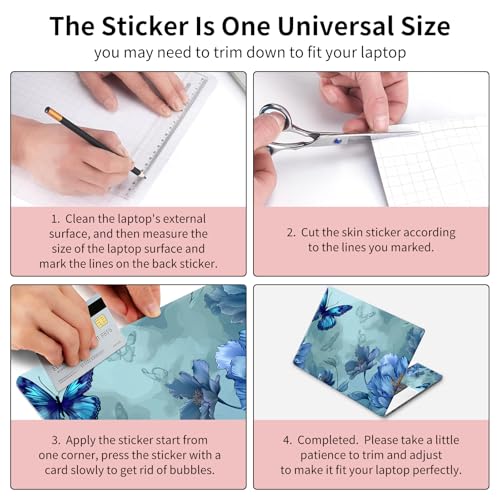 15.6 Inch Laptop Skin Sticker, Reusable Vinyl Cover Protector with 2 Wrist Pad Skins, Removable Waterproof Scratch-Resistant for 12-15.6 Inch Laptop Notebook,Blue Butterflies Flowers - color: Blue Butterflies Flowers