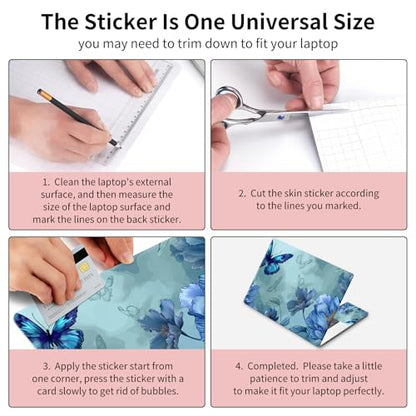 15.6 Inch Laptop Skin Sticker, Reusable Vinyl Cover Protector with 2 Wrist Pad Skins, Removable Waterproof Scratch-Resistant for 12-15.6 Inch Laptop Notebook,Blue Butterflies Flowers - color: Blue Butterflies Flowers