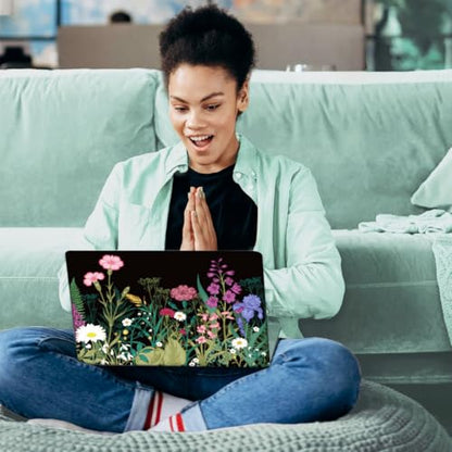 SUPERDANT Wildflower Laptop Skin Black-Backed Laptop Sticker PVC Computer Stickers Dustproof Waterproof Art Decal Protector 12" 13" 13.3" 14" 15" 15.4" 15.6" Notebook Art Decal Black Pink - color: Black+Pink