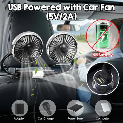 Car Fans for Backseat for Kids, Car Backseat Headrest Fan for Car (No Battery)
