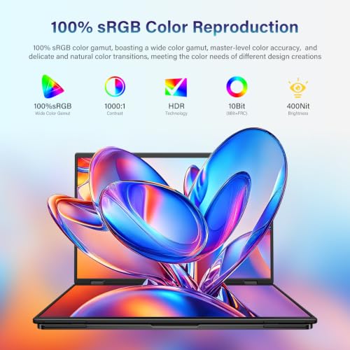 InnoView 18.5" Dual Portable Monitor 2K 200Hz 100% sRGB - Foldable & Stackable Design with 315° Screen Adjustment & 180° Stand | DP/USB-C/HDMI, Second Monitor for Laptop, Mac, Windows - size: 18.5