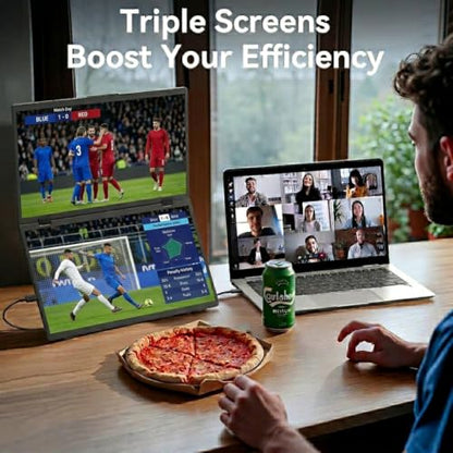 MAGICRAVEN 15.6" FHD Triple Portable Dual Monitor & Laptop Screen Extender | 1080P FHD IPS, Plug & Play No Driver,USB-C,100% sRGB,Triple Screen,Foldable,Mac/Windows Compatible,Travel & Office - size: 15.6"