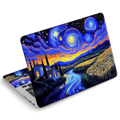 Universal Laptop Skin Sticker Decal, Compatible with MacBook HP Dell Lenovo 12"-15.6", Reusable Vinyl Notebook Cover 3PCS Set, High-Recognition Film-Starry Night Village Field - color: Starry Night Village Field