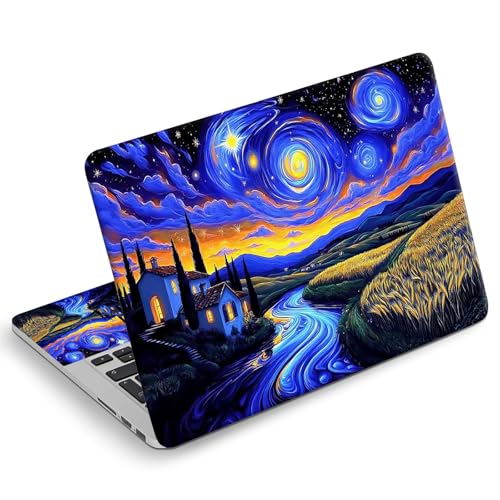 Universal Laptop Skin Sticker Decal, Compatible with MacBook HP Dell Lenovo 12"-15.6", Reusable Vinyl Notebook Cover 3PCS Set, High-Recognition Film-Starry Night Village Field - color: Starry Night Village Field