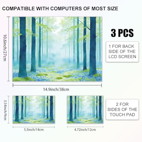 3Pcs Forest Laptop Skin Sticker Plants Universal Removable Vinyl Stickers Fits for 12.1 13 14 15.6 16 Inch Waterproof Notebook Decal Cover Gift - color: Green