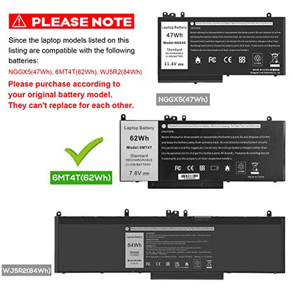 TREE.NB E5470 E5570 Battery 62WH 6MT4T Battery for Dell Latitude 14 5470 E5470 15 5570 E5570 Notebook 15.6" Part Number:7V69Y TXF9M 79VRK 07V69Y 7.6V 4-Cell - size: 9.09x3.93x0.24inch 6MT4T