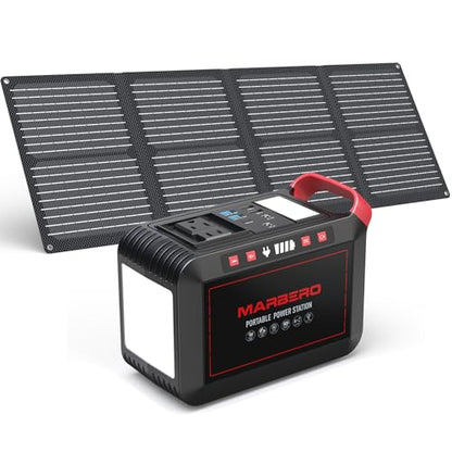 MARBERO 237Wh Solar Generator with Solar Panel Included Portable Power Station 300W Pure Sine Wave with Foldable Solar Panel 60W Set for Camping Outdoor Hiking Fishing Emergency | Solar Powered Generator 375W Surge Portable Power Station Pure Sine Wave 11