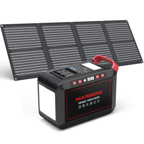 MARBERO 237Wh Solar Generator with Solar Panel Included Portable Power Station 300W Pure Sine Wave with Foldable Solar Panel 60W Set for Camping Outdoor Hiking Fishing Emergency | Solar Powered Generator 375W Surge Portable Power Station Pure Sine Wave 11