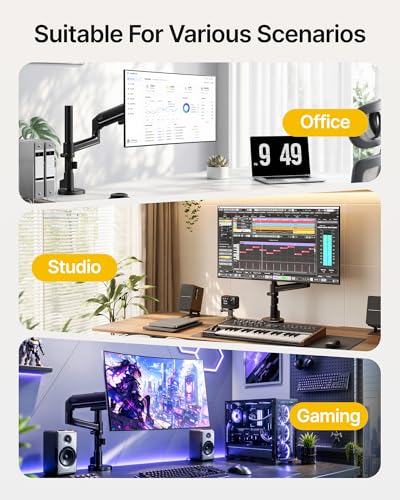 monTEK Tall Single Monitor Arm, 17–40" Full Motion Height Adjustable，Black | Heavy-duty Aluminum Single Mount for 17–40"Monitor Up to 26.4 Lbs,Mechanical Spring, 75/100 VESA with Full Motion Adjustment - size: Single Arm without USB