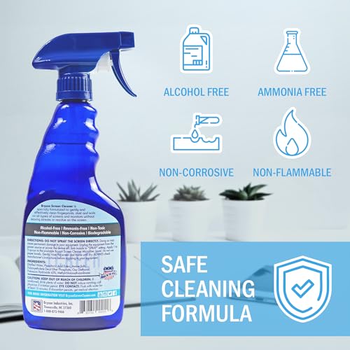 Bryson Screen Cleaner Spray and Wipe Kit - Safe for LED, LCD, OLED, Smart TV, Monitor, Laptop, Computer, Car Display - 16oz with Microfiber Cloth