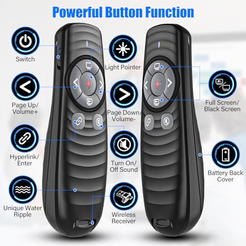 2-in-1 USB Type-C Presentation Clicker Wireless Presenter Remote Clicker | Powerpoint Clicker Slide Advancer, Clicker for Powerpoint Presentations with Volume Control, Presentation Clicker for Mac