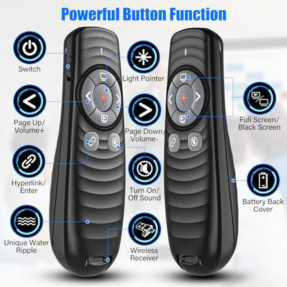 2-in-1 USB Type-C Presentation Clicker Wireless Presenter Remote Clicker | Powerpoint Clicker Slide Advancer, Clicker for Powerpoint Presentations with Volume Control, Presentation Clicker for Mac