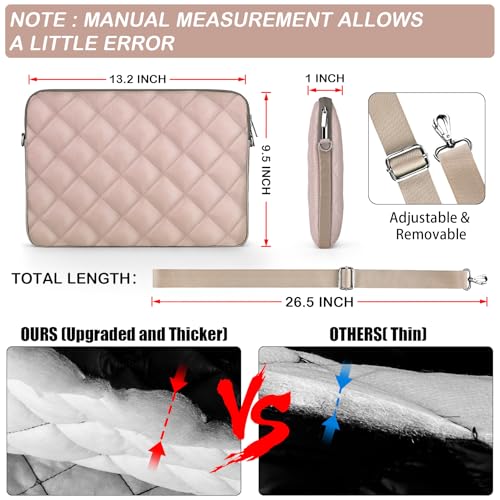 Puffy Quilted Laptop Sleeve with a Removable Shoulder Strap Compatible with MacBook Air 13 inch M2 A2681 M1 A2337 A2179 A1932 2023-2018/Pro 13 M2 M1 A2338 A2251 A2289 A2159 A1989 A1706 A1708 - color: Sleeve - Khaki, size: 13 inch