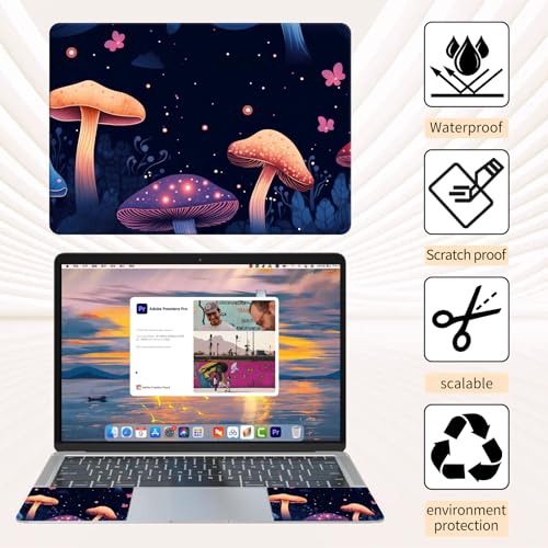 Laptop Skin Sticker 3-Piece Set,Colorful Mushroom | Trim-to-fit 3-piece vinyl set with one 15 x 10.6 in lid skin and two palm-rest decals for many 12-15.6 in laptops - color: Colorful Mushroom