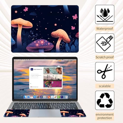 Laptop Skin Sticker 3-Piece Set,Colorful Mushroom | Trim-to-fit 3-piece vinyl set with one 15 x 10.6 in lid skin and two palm-rest decals for many 12-15.6 in laptops - color: Colorful Mushroom