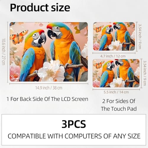 Colorful Macaw Parrots Tropical Universal Laptop Skin Sticker 3PCS, Protective Decal Trim-to-Fit 11.6" 13.3" 14" 15.6" Laptop Vinyl Cover, Removable Anti-Scratch Computer Decal Protector - color: Colorful Macaw Parrots Tropical