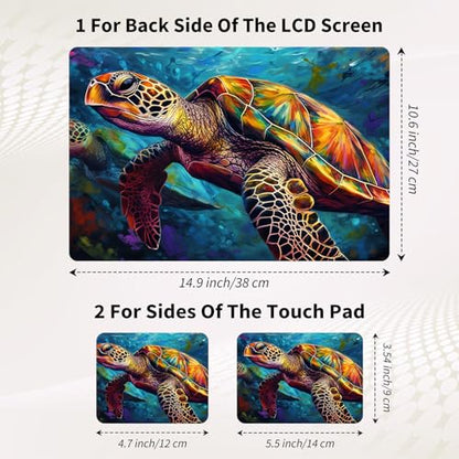 Laptop Skin Sticker 3-Piece Set,Colorful Sea Turtles | Trim-to-fit 3-piece vinyl set with one 15 x 10.6 in lid skin and two palm-rest decals for many 12-15.6 in laptops - color: Colorful Sea Turtles