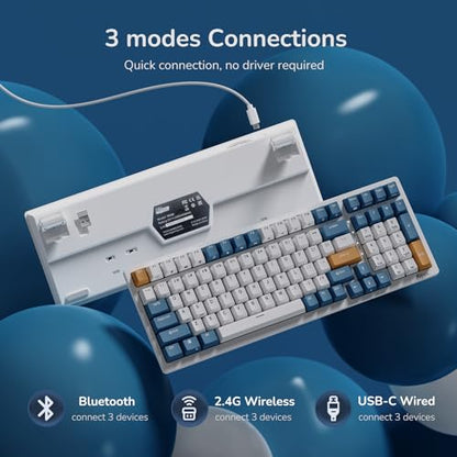 RK ROYAL KLUDGE RK98 Wireless Mechanical Keyboard, Triple Mode 2.4G/BT5.1/USB-C Hot Swappable Keyboard with Number Pad, Pre-lubed Clicky Switches RGB Backlit Gaming Keyboard, Software Support - color: White, size: Hot Swap Blue Switch