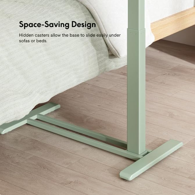 FLEXISPOT H7 28" Pneumatic Height-Adjustable Overbed Table with Wheels | C-shaped bedside table TV Tray,Medical End Side Table,Laptop desk for sofa and home office use,27.6"W x 15.7"D,Mint Green - color: Mint Green, size: Small