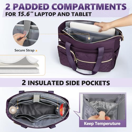 SDYSM Teacher Tote Bag 15.6 inch Laptop Bag Work Bags for Women Nurse Tote Professional Computer Messenger Shoulder Bags Laptop Briefcase for Office, College, Nursing, Purple - color: Dark Purple