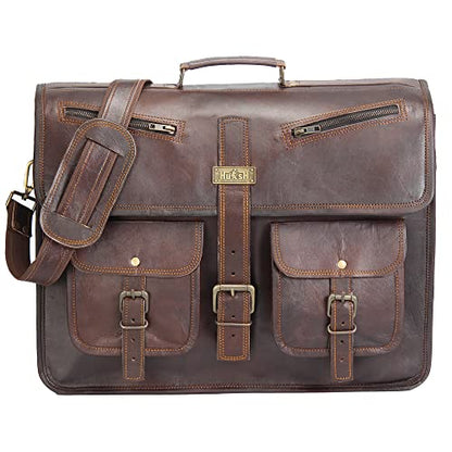 Leather Messenger Bag for Men and Women 18 Inch | Best Laptop Briefcase Satchel Computer Bag with Adjustable Strap - color: Brown