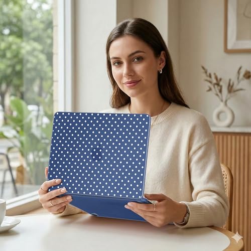 MEEgoodo Printed Case for New MacBook Neo 13 inch 2026 Release(Fit Model A3404), Laptop Hard Shell Cases with Keyboard Skin & Screen Protector & Webcam Covers, Indigo & White Polka Dots - color: Indigo & White Polka Dots