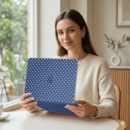 MEEgoodo Printed Case for New MacBook Neo 13 inch 2026 Release(Fit Model A3404), Laptop Hard Shell Cases with Keyboard Skin & Screen Protector & Webcam Covers, Indigo & White Polka Dots - color: Indigo & White Polka Dots