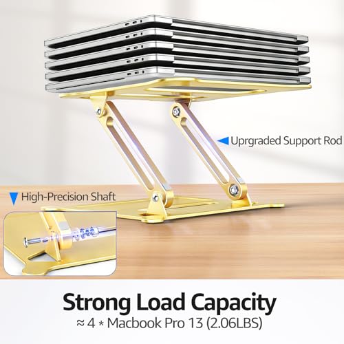 Adjustable Laptop Stand for Desk, 10-15.6“ Laptop Riser, Gold | Sturdy Aluminum Foldable Stand, Heat-Dissipation Design, Ergonomic Holder Fits MacBook/Dell/HP/Lenovo for Home/Office. - color: D-Gold