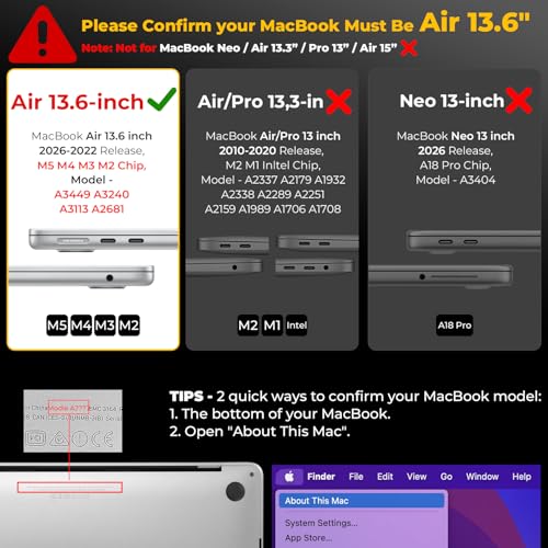 EooCoo Case Compatible with MacBook Air 13 inch M5 2026-2022 M4 M3 M2 A3449 A3240 A3113 A2681, Crystal Hard Shell Scratch Resistant Protective Cover for Mac Air 13.6 inch, Sparkly Clear - color: Sparkly Clear, size: Air 13.6-inch