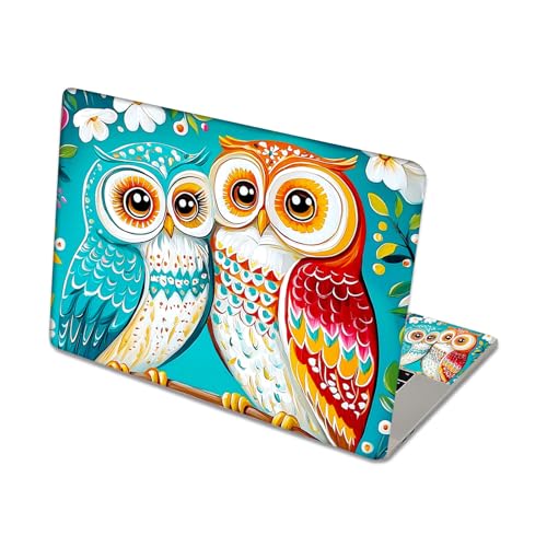Aesthetic Laptop Skin Sticker, Colorful Owl Pair on Branch Waterproof Vinyl Laptop Decal, Removable Bubble Free, Reusable Protective Cover for 13 14 15 15.6 Inch - color: Colorful Owl Pair on Branch