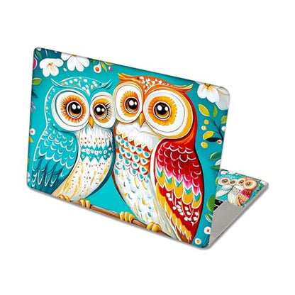 Aesthetic Laptop Skin Sticker, Colorful Owl Pair on Branch Waterproof Vinyl Laptop Decal, Removable Bubble Free, Reusable Protective Cover for 13 14 15 15.6 Inch - color: Colorful Owl Pair on Branch
