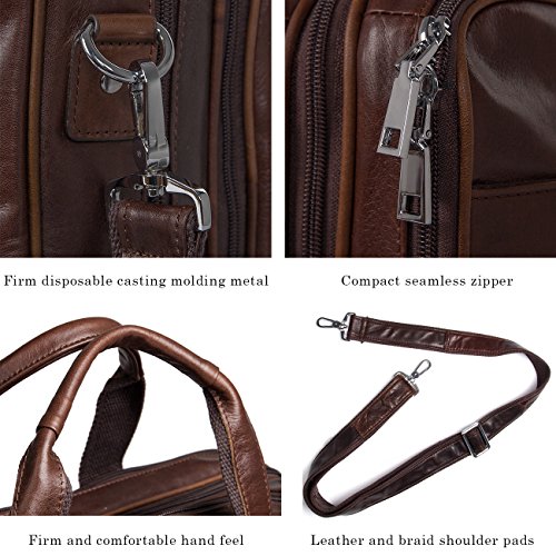 Augus Business Travel Briefcase Genuine Leather Duffel Bags for Men Laptop Bag fits 15.6 inches Laptop - color: Brown