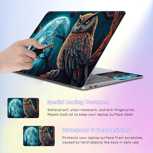 Universal Laptop Skin Sticker Decal, Compatible with MacBook HP Dell Lenovo 12"-15.6", Reusable Vinyl Notebook Cover 3PCS Set, High-Recognition Film-Owl Under Full Moon - color: Owl Under Full Moon