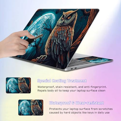 Universal Laptop Skin Sticker Decal, Compatible with MacBook HP Dell Lenovo 12"-15.6", Reusable Vinyl Notebook Cover 3PCS Set, High-Recognition Film-Owl Under Full Moon - color: Owl Under Full Moon
