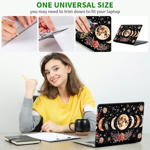 Laptop Skin Sticker Decal, Universal Protective Cover Fit 12 13 14 15.6 Inch Notebook, Reusable Water-Resistant Vinyl Decal w/ 2 Wrist Pads for Business Travel Office, Moon Flower Black - color: Moon Flower Black