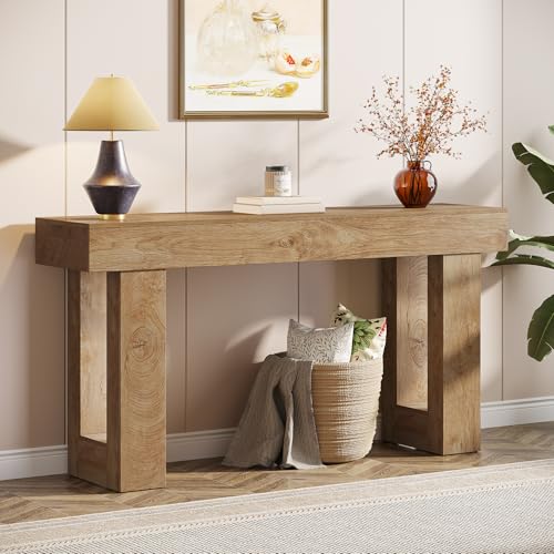 Tribesigns 63-Inch Long Console Table, Wooden Rectangular Sofa Table Behind The Couch, Farmhouse Entryway Table for Entrance, Hallway, Living Room (Natural) - color: Natural (63")