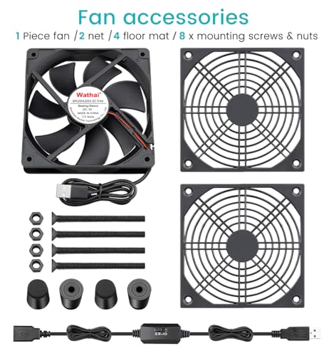 Wathai Cooling Case Fan for Receiver Xbox TV Box Router 120mm x 25mm 5V USB | USB Box 5V Power Fan Three Speed Settings for Modem DVR Computer Case Mini PC Cooling - style: 120mm USB fan