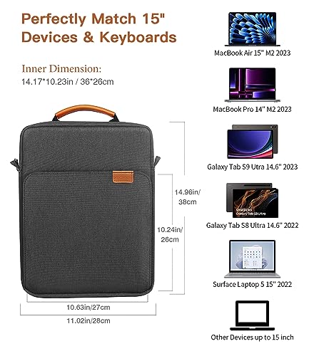 MoKo 15 Inch Laptop Sleeve Bag Carrying Case with Shoulder Strap Handle | Fits Mac Air 15-inch M5, Mac Pro 14-inch M5/M5 Pro/M5 Max and Galaxy Tab S9 Utra 14.6-inch, Black & Gray - color: Black & Gray, size: 15 inch