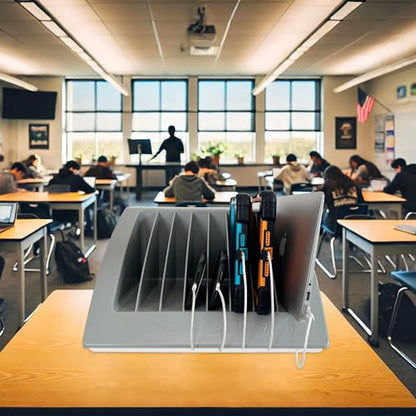8-Device Laptop & Tablet Charging Station for Classroom, Office & Library, Chromebook & iPad Charging Rack with Surge Protection, Cable Management & Numbered Slots, Fits Devices Up to 15.6" - color: Gray with 8-Device Charging Station