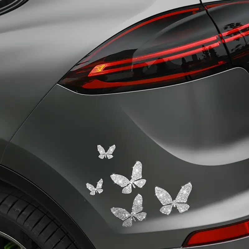 2pcs Sparkling Butterfly Sunflower Self-Adhesive PVC Rainbow Glittery Decal Sticker for Cars, Laptops, Trucks, Motorcycles Wall Window Luggage Scratch Cover Door Multi-Surface Decor Sticker