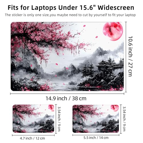 Aesthetic Laptop Skin Cover,12-15.6 Inch Universal Vinyl Sticker Decal,Waterproof Scratch-Resistant Notebook Wrap,Removable Residue-Free Protector,Cherry Blossom Moonlight - color: Cherry Blossom Moonlight