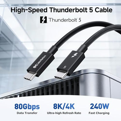 Cable Matters [Intel Certified] 80Gbps Thunderbolt 5 Cable, 1ft / 0.3m | [Up to 120Gbps Boost, 8K@120Hz / 6K@240Hz / 4K@540Hz with DSC, 240W, 80G Data Transfer], Black, Supports TB 4/3, USB4, USB-C - color: Black, size: 1 ft