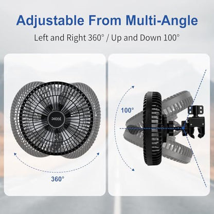 XOOL Clip Car Fan, 9 Inches 12V/24V Fan, 360° Rotatable Electric Cooling Clip on Fan with Stepless Speed Regulation for SUV, RV, Truck - size: Cigarette Single Fan 9''- Clip(Large）