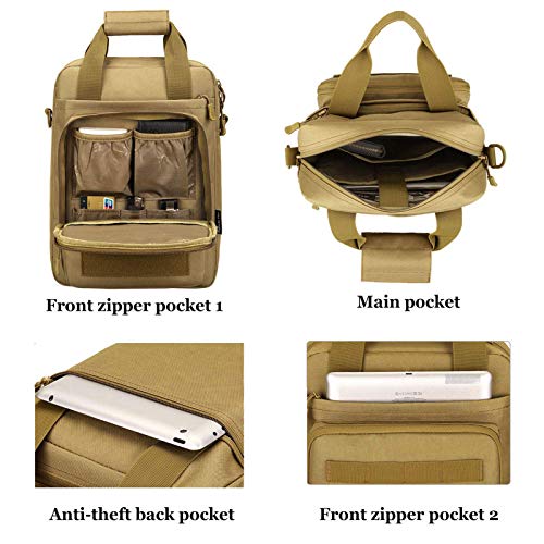CamGo 12" Laptop Messenger Bag for Men Vertical Tactical Crossbody Shoulder Bag Small Computer Briefcase Molle Handbags - color: Brown