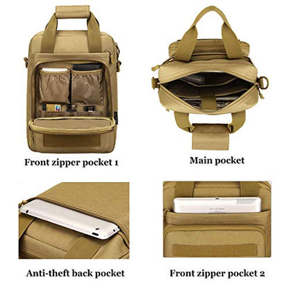 CamGo 12" Laptop Messenger Bag for Men Vertical Tactical Crossbody Shoulder Bag Small Computer Briefcase Molle Handbags - color: Brown